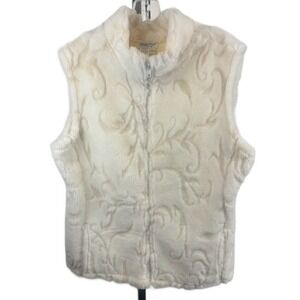 Coldwater Creek‎ Women's Cream Ivory Soft Embroidered Full Zip Vest Size Large